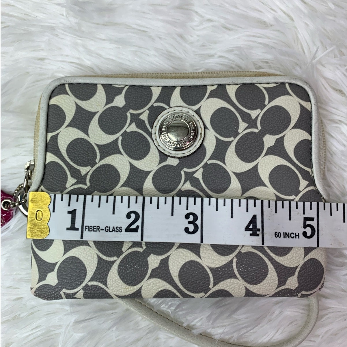 COACH Gray White Coated Canvas Wristlet