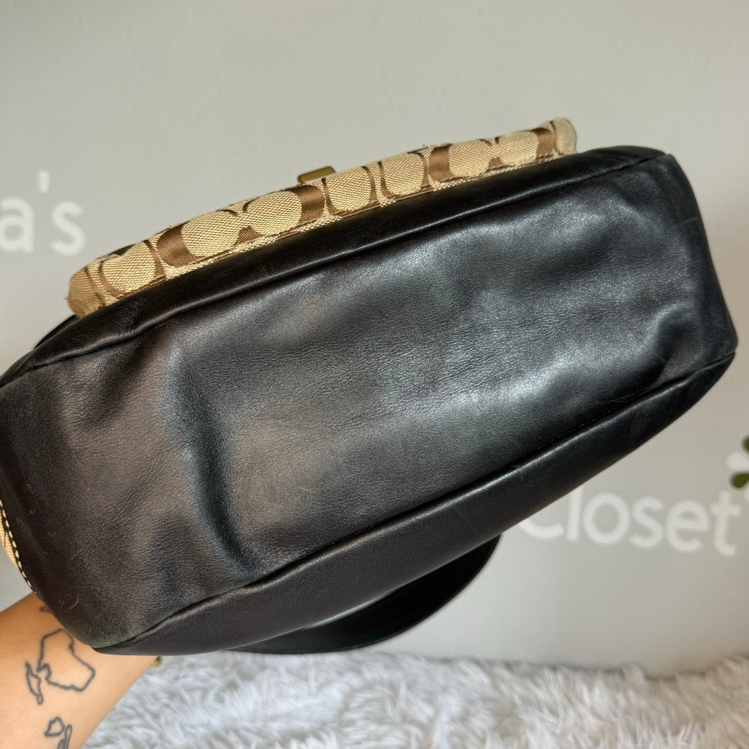 y2k COACH Black Brown Khaki Signature Legacy Flip Turnlock