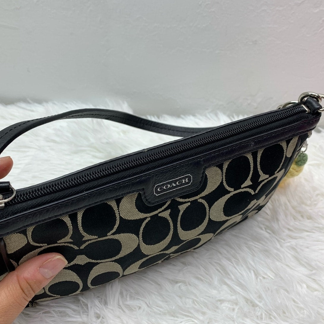 y2k COACH Black Signature Canvas Mini Purse Wristlet with Card Slots