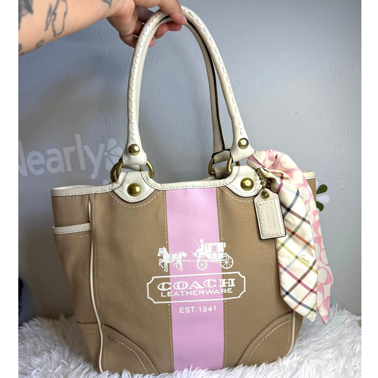 y2k COACH 2008 11791 Heritage Striped Tote Handbag