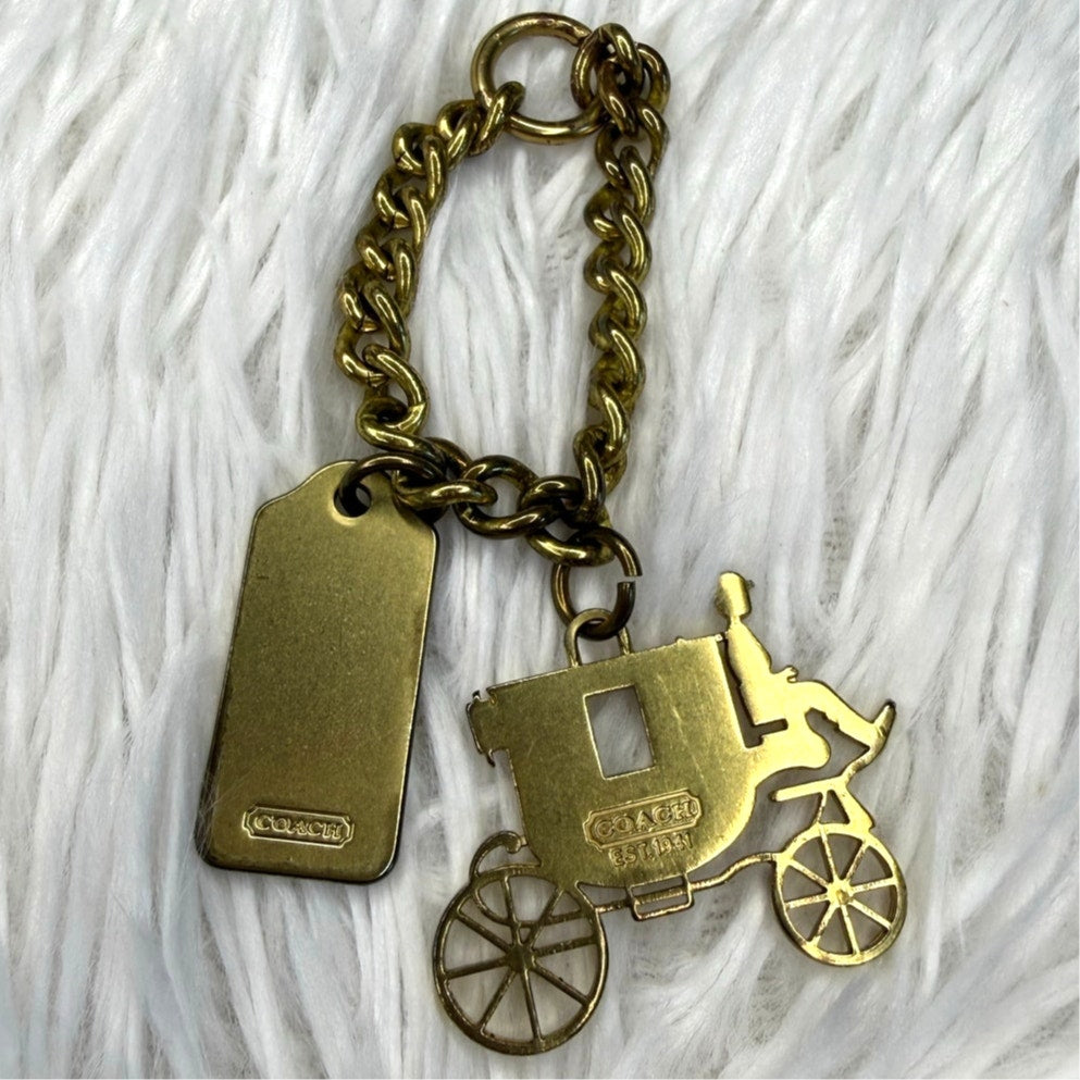 Vintage COACH y2k Carriage Brass Hangtag Bag Charm Key Fob