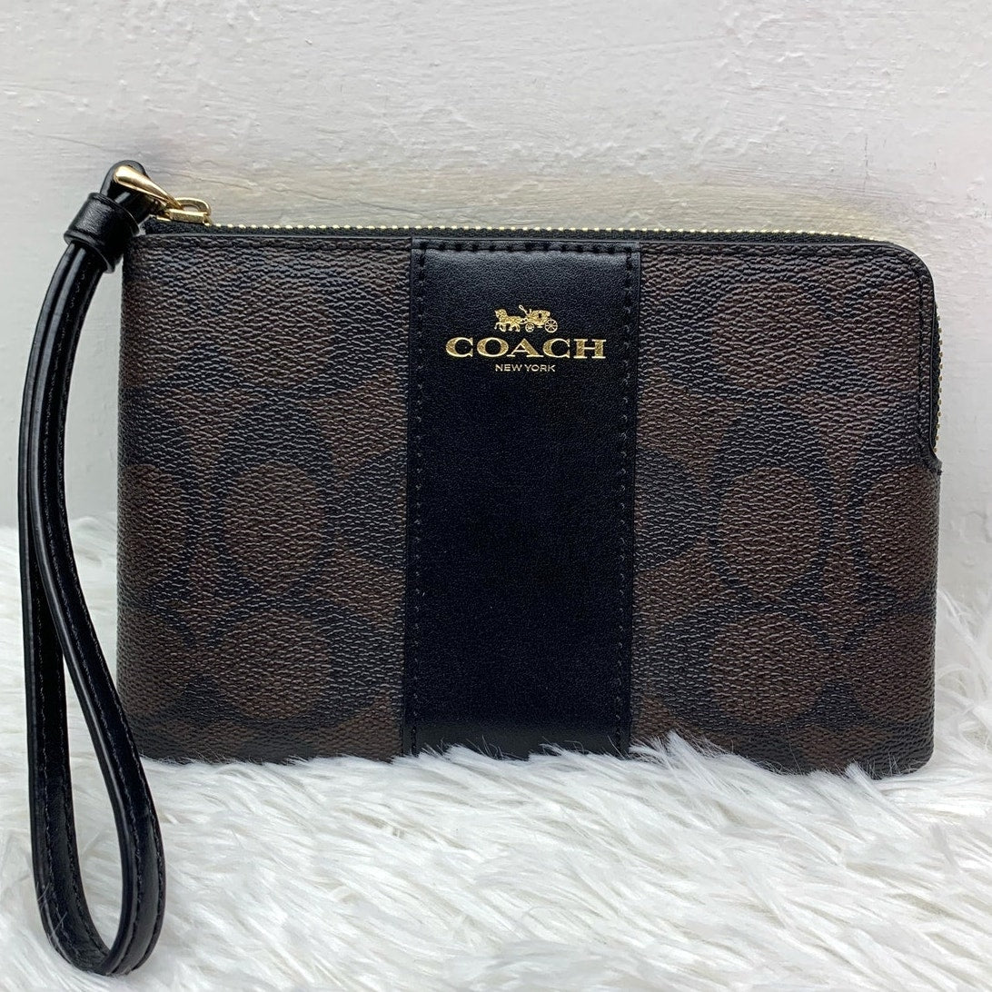 COACH Brown Coated Canvas Signature Wristlet