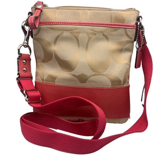 COACH Tan Pink Signature Canvas Crossbody