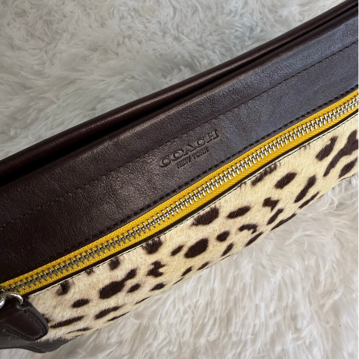 Coach Legacy Ocelot Haircalf Leather Zipper Pouch Clutch