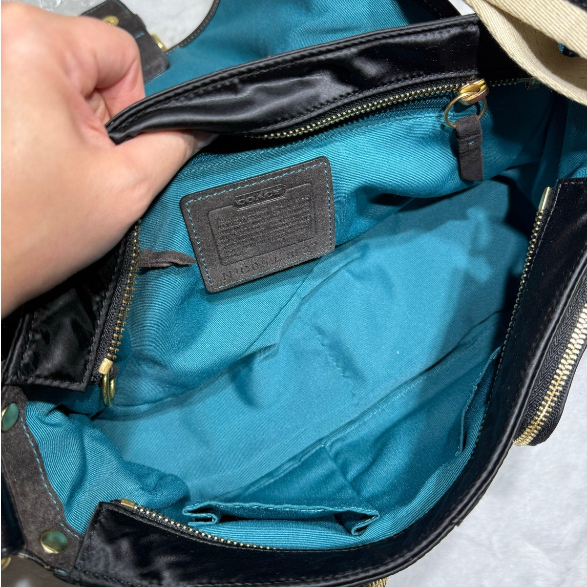 y2k COACH Vintage Buckle Black Sateen Nylon Shoulder Hand bag