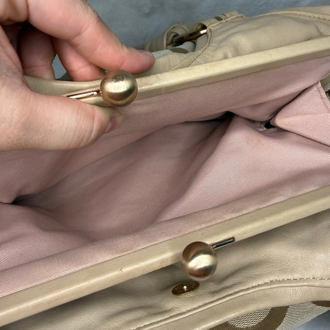 COACH Parker Hobo Handbag Kisslock Leather Canvas Bag Purse Shoulder Bag