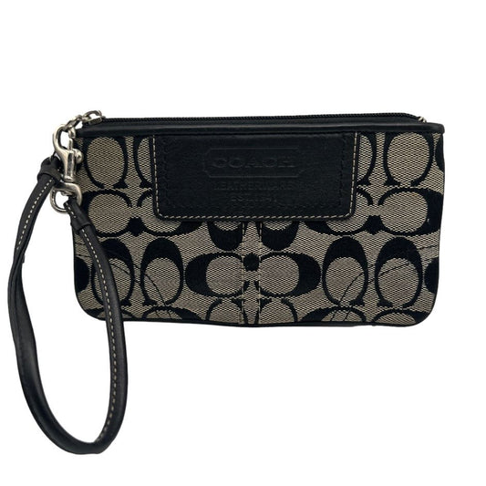 COACH Black and Gray Signature Canvas Wristlet