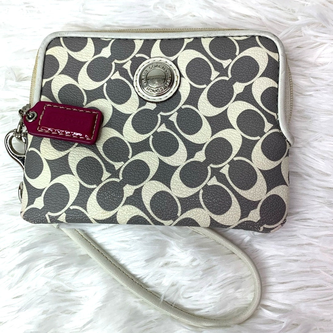 COACH Gray White Coated Canvas Wristlet