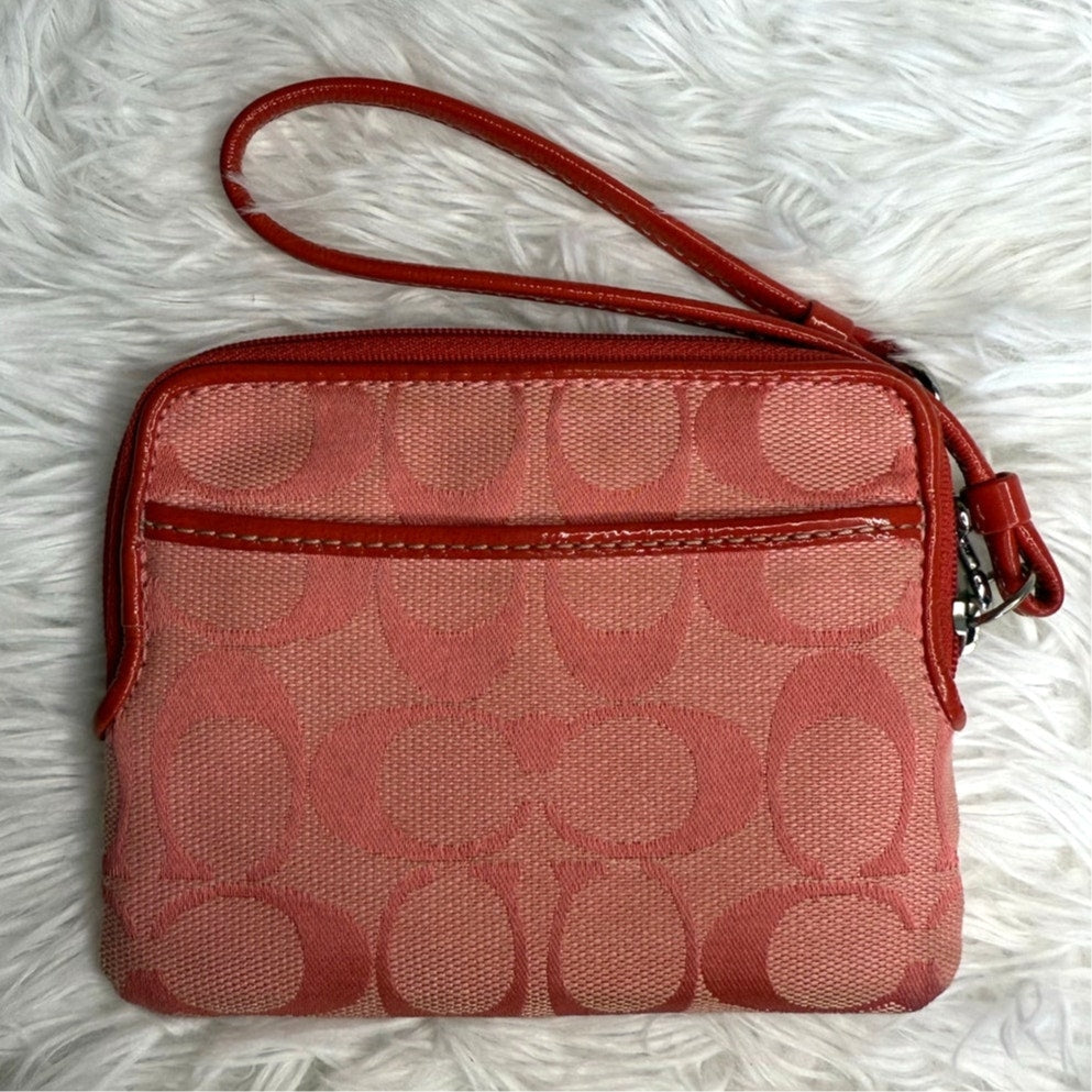 COACH Pink Signature Canvas Wristlet w/ Card Slot