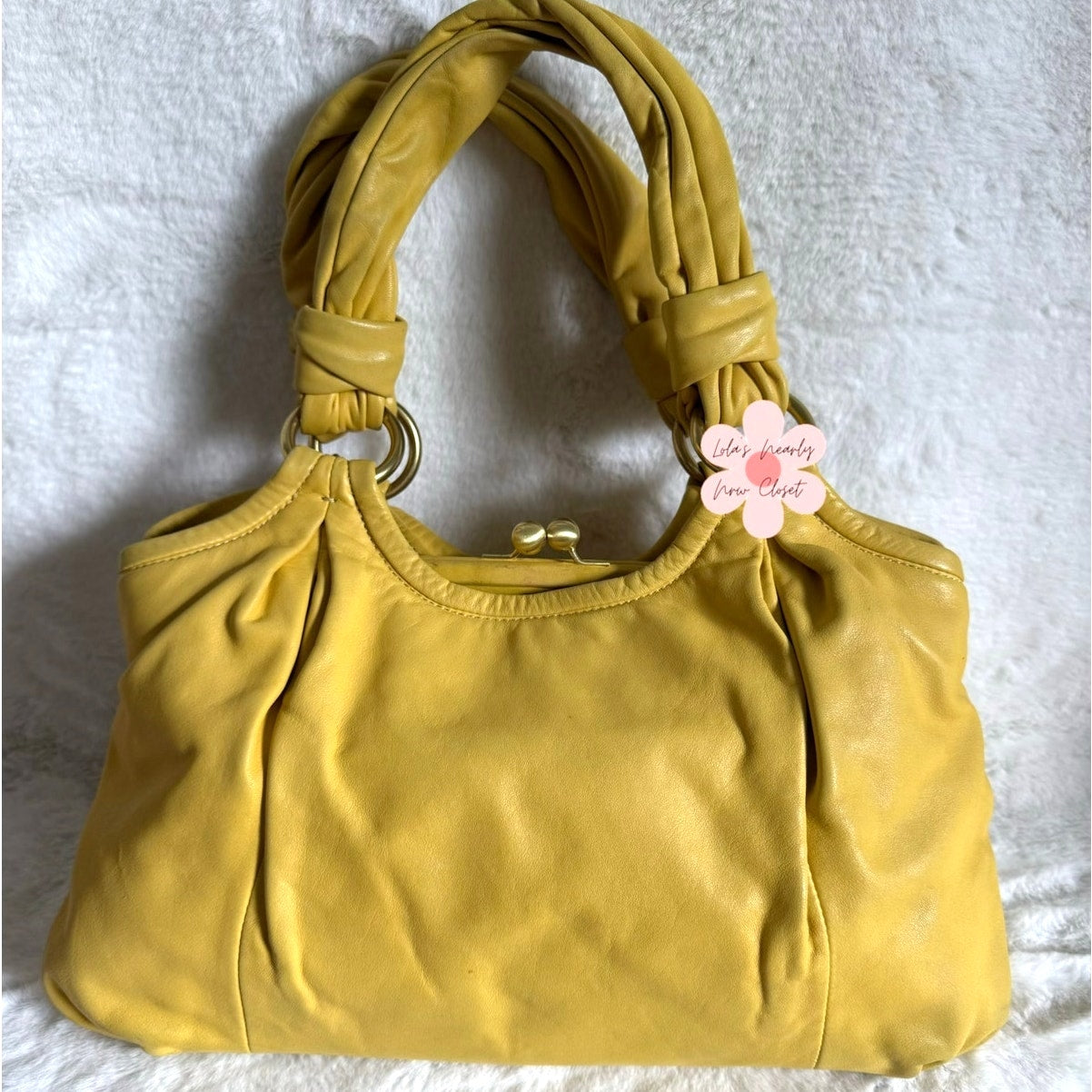 COACH y2k Parker Hobo Handbag Kisslock Yellow Leather Shoulder Bag Purse