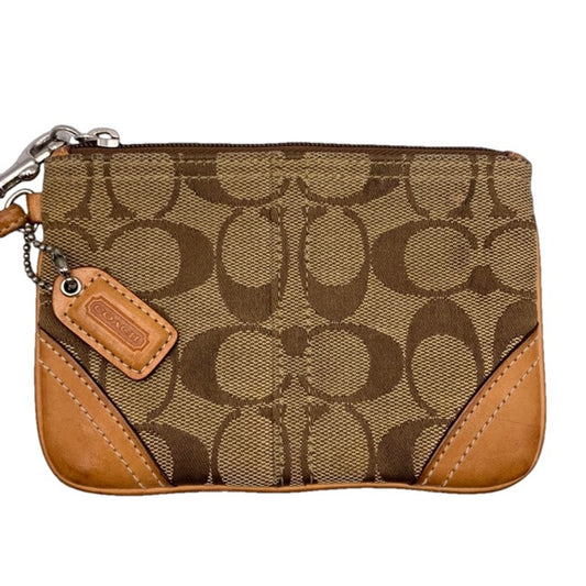 COACH Tan Brown Khaki Canvas Wristlet