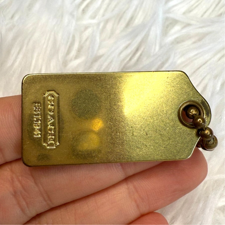 1.5” y2k COACH Gold Metal Fob Bag Charm Hang tag Hangtag
