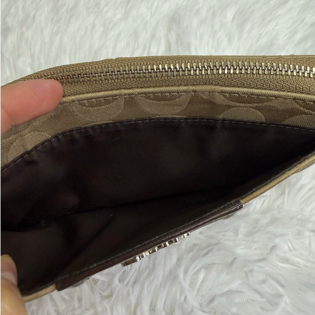 COACH Brown Signature Canvas Wristlet Wallet