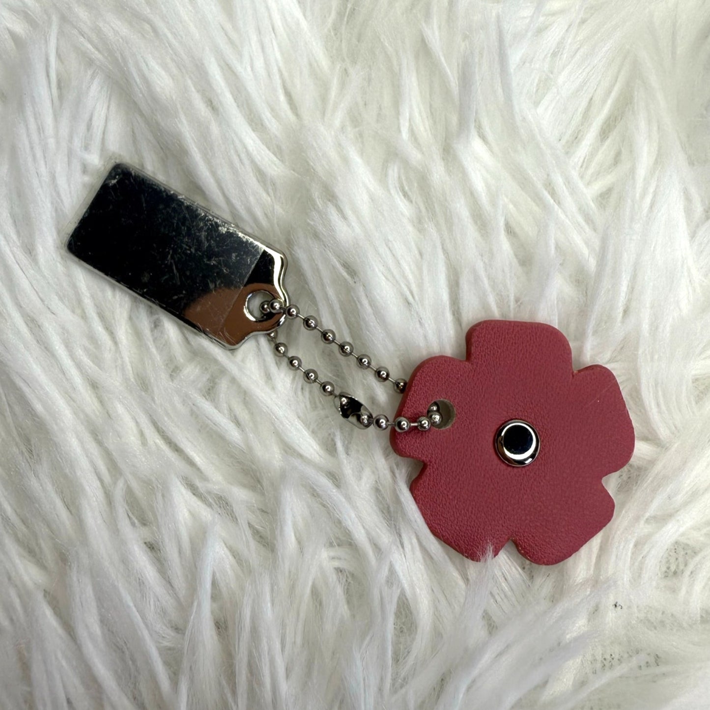 COACH Pink Silver Flower Floral Bag Charm Hang Tag