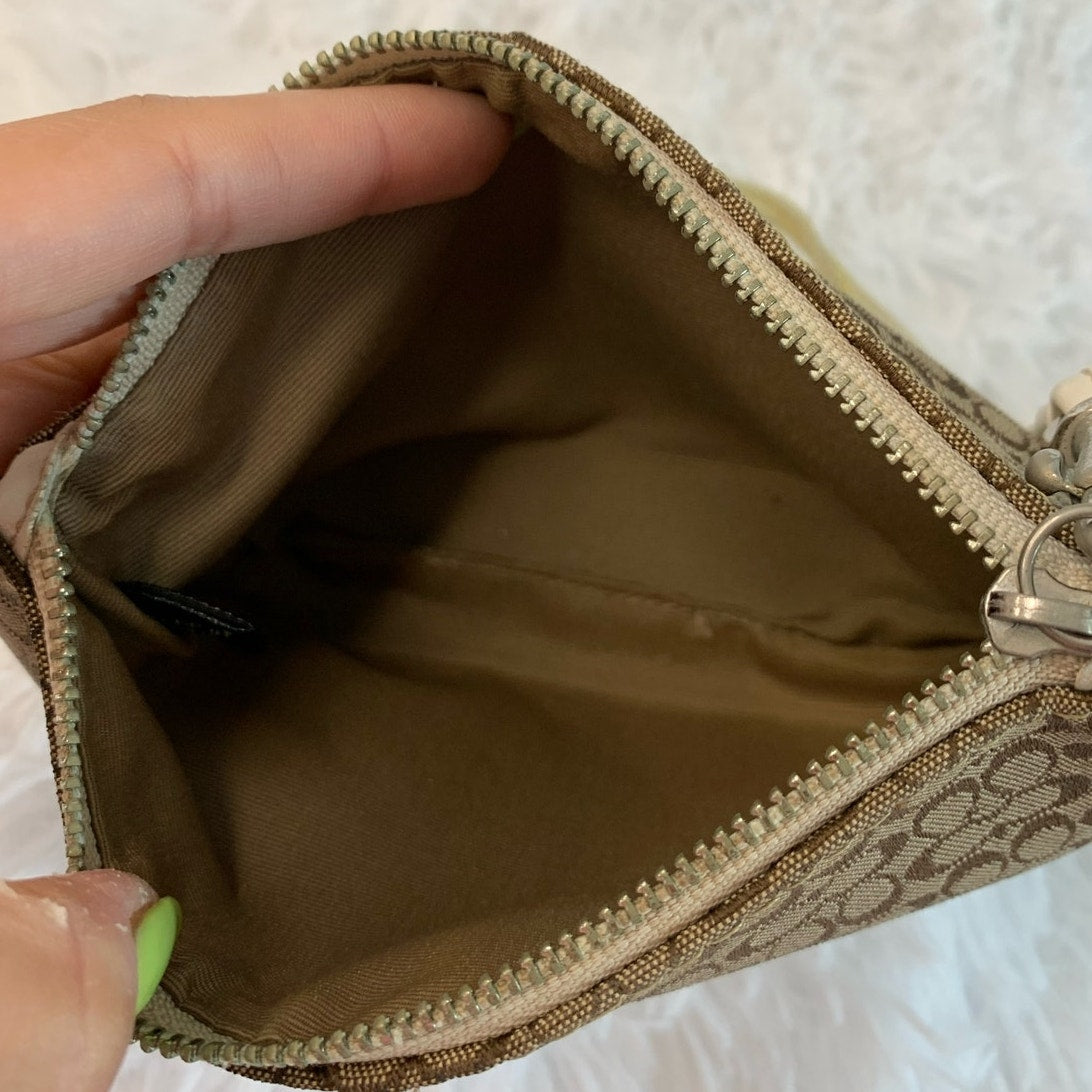 y2k COACH Brown White Signature Canvas Wristlet
