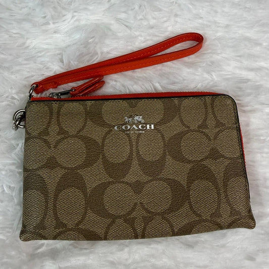 Sale COACH Brown Signature Coated Canvas Wristlet