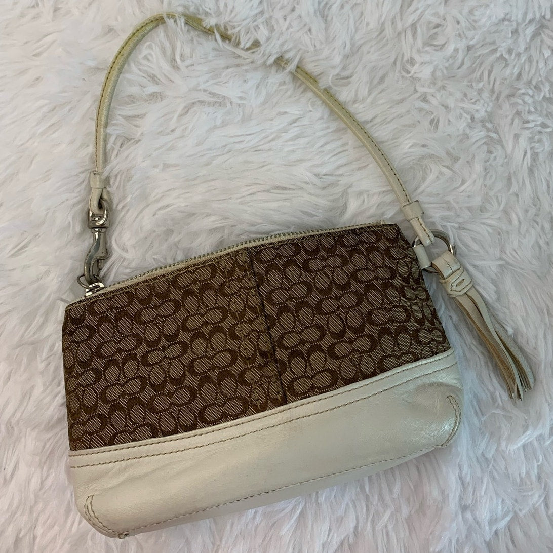 y2k COACH Brown White Signature Canvas Wristlet