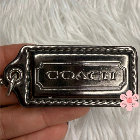 2” COACH Metallic Silver Fob Bag Charm Hang tag Hangtag