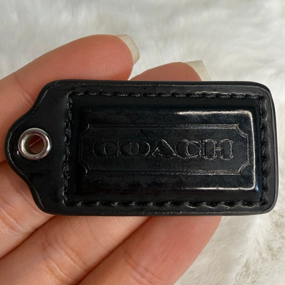 1.5" COACH Black Patent Leather Fob Bag Charm Hang tag Hangtag