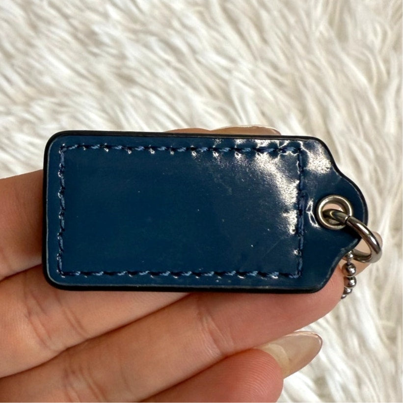 1.5" COACH Blue Patent Leather Fob Bag Charm Hang tag Hangtag