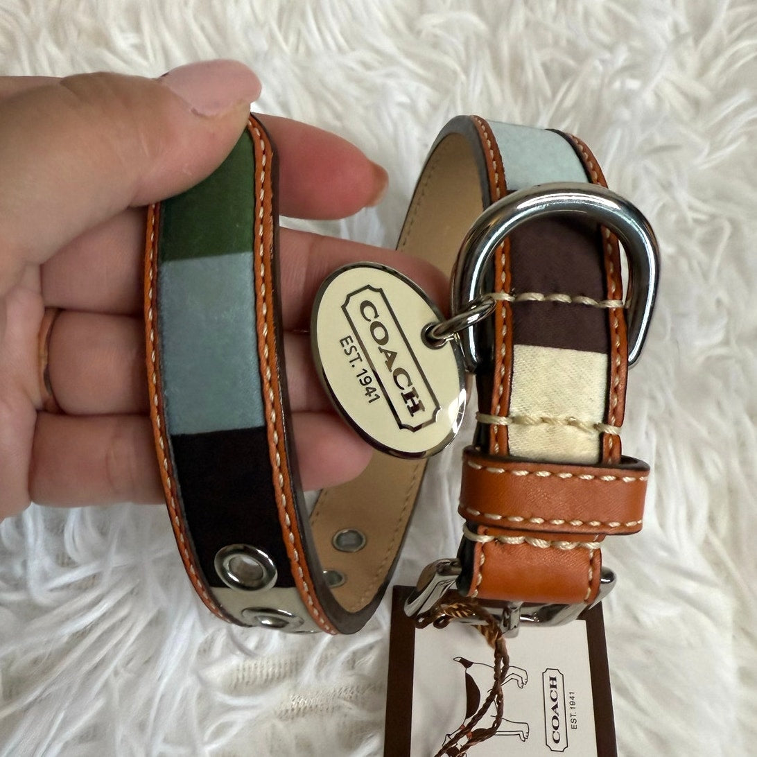 NWB y2k COACH Legacy Stripe Leather Dog Collar XS w COACH Charm Limited Ed Rare