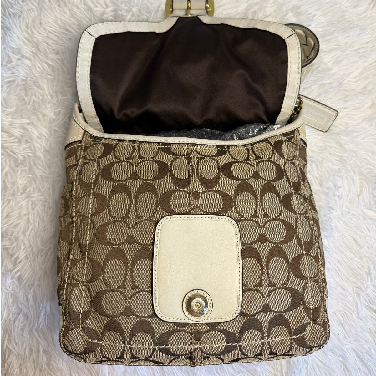 y2k COACH 2007 Bleeker 11434 Brown Bone Canvas Flap Shoulder Bag