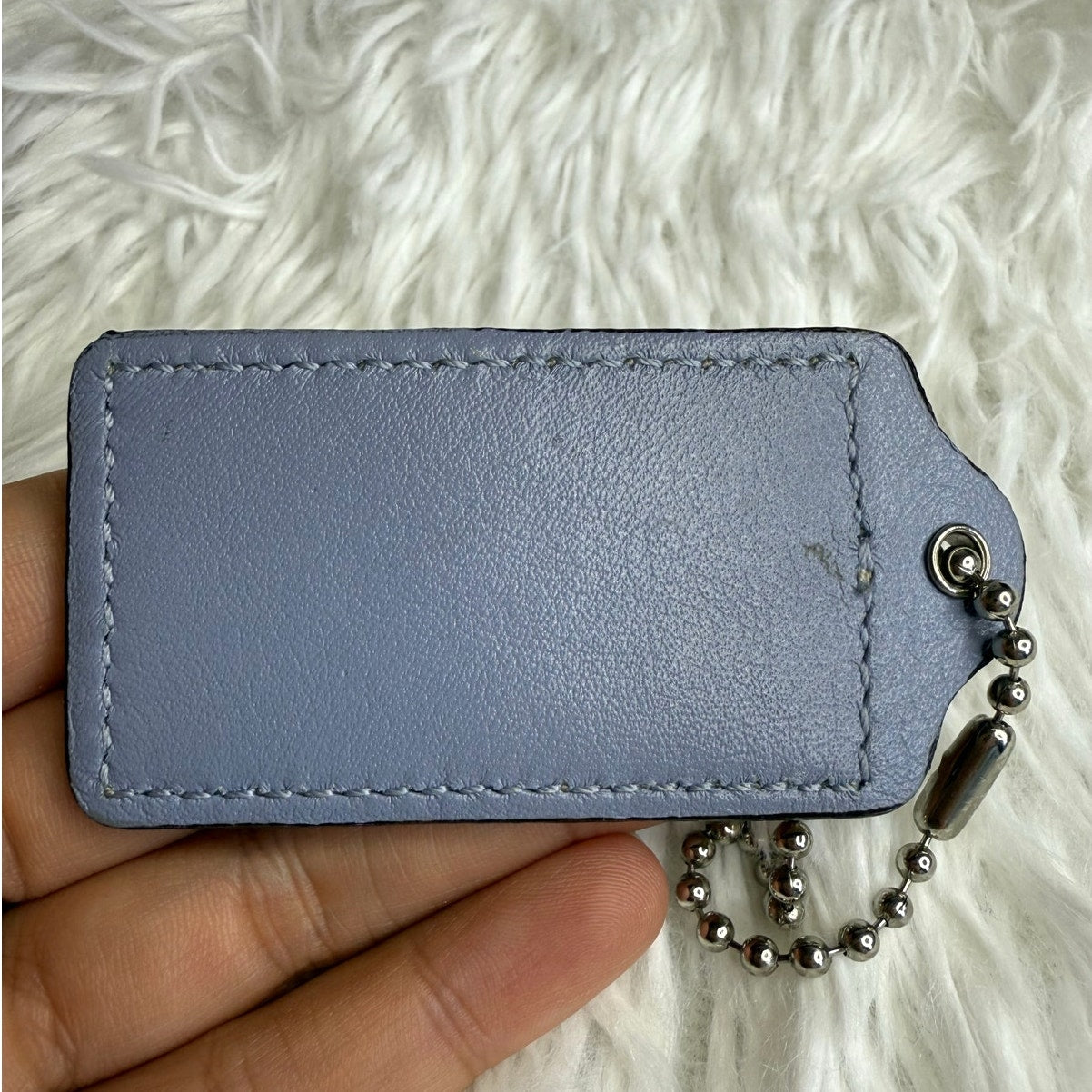 2.5" COACH Tan Blue Fob Bag Charm Hang tag Hangtag