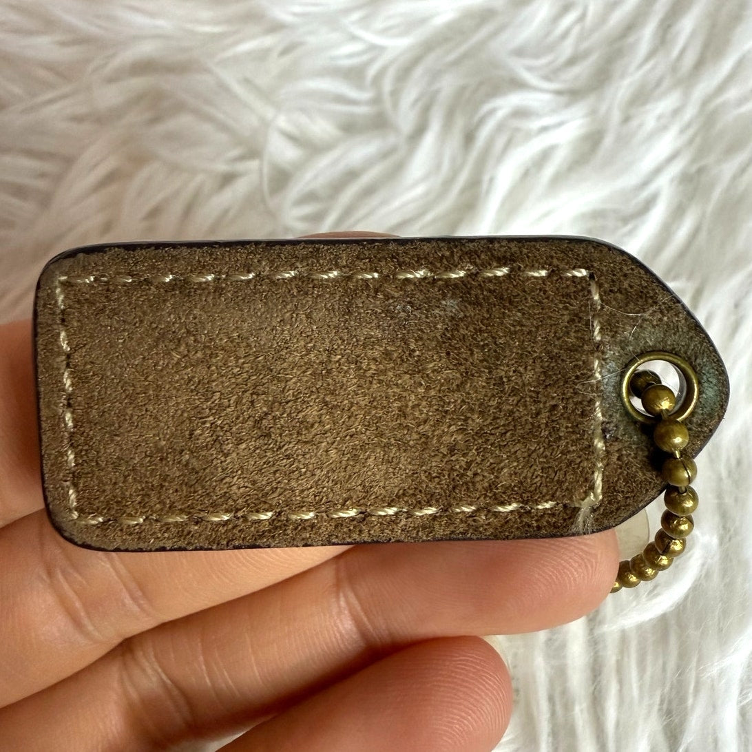1.5" y2k COACH Brown Patent Leather Suede Fob Bag Charm Hang tag Hangtag