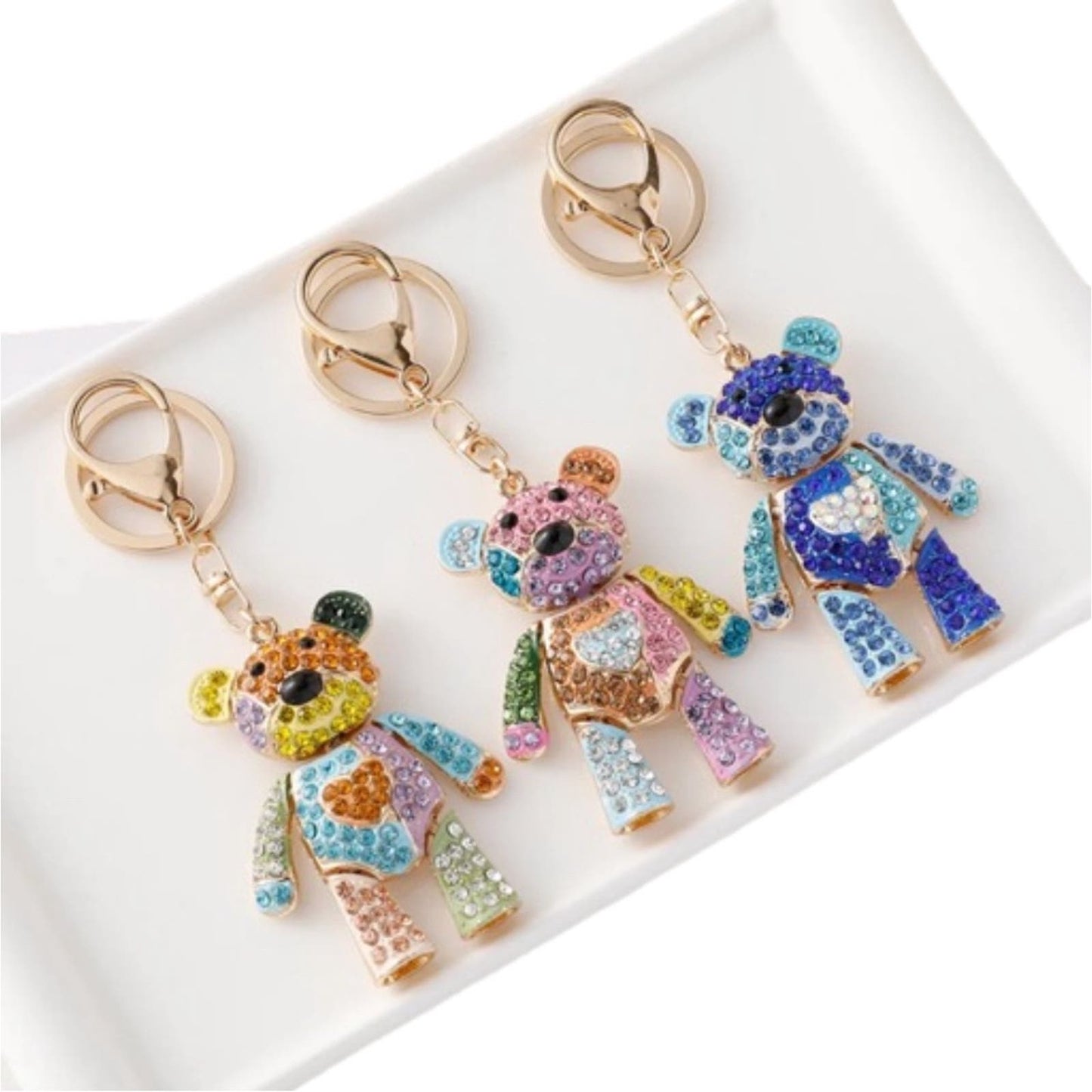 Bear Bag Keychain Bag Charm Key Fob Colorful Rhinestone