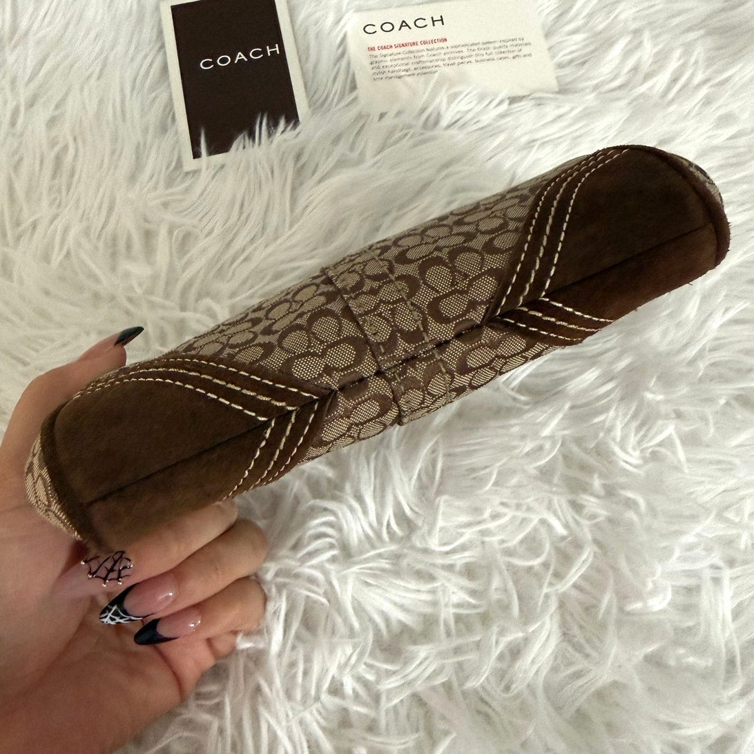 y2k COACH Vintage Brown Suede Kisslock Pouch