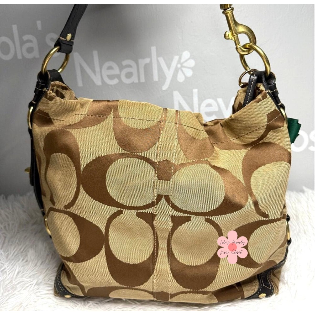 y2k COACH Black Brown Carly Large Hobo Signature Shoulder Bag Purse
