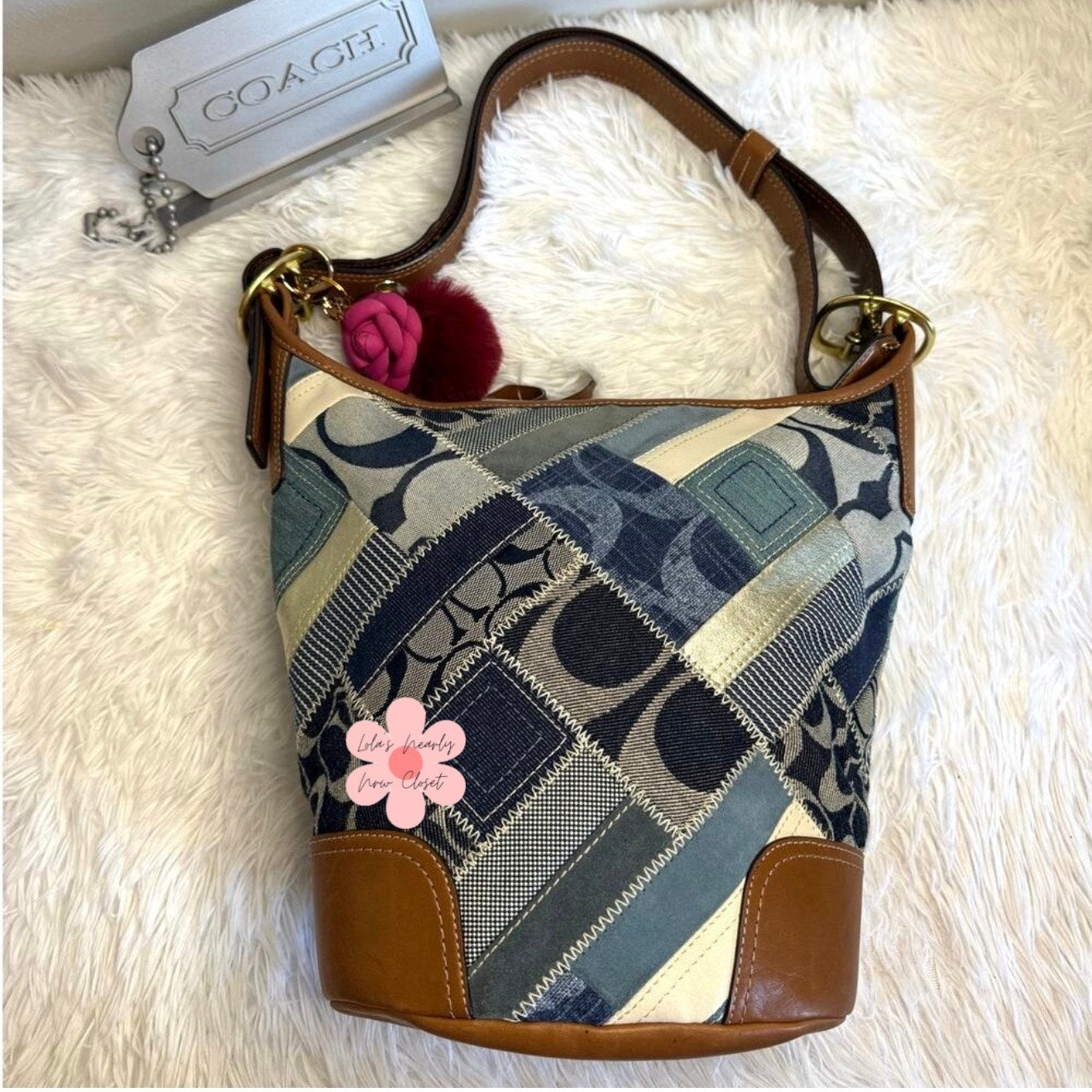 y2k Rare COACH Denim Leather Patchwork Shoulder Bag Crossbody