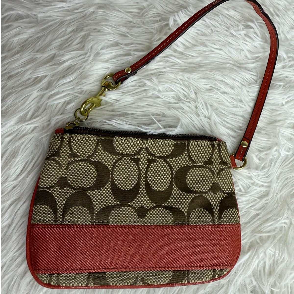 COACH Orange Brown Signature Wristlet