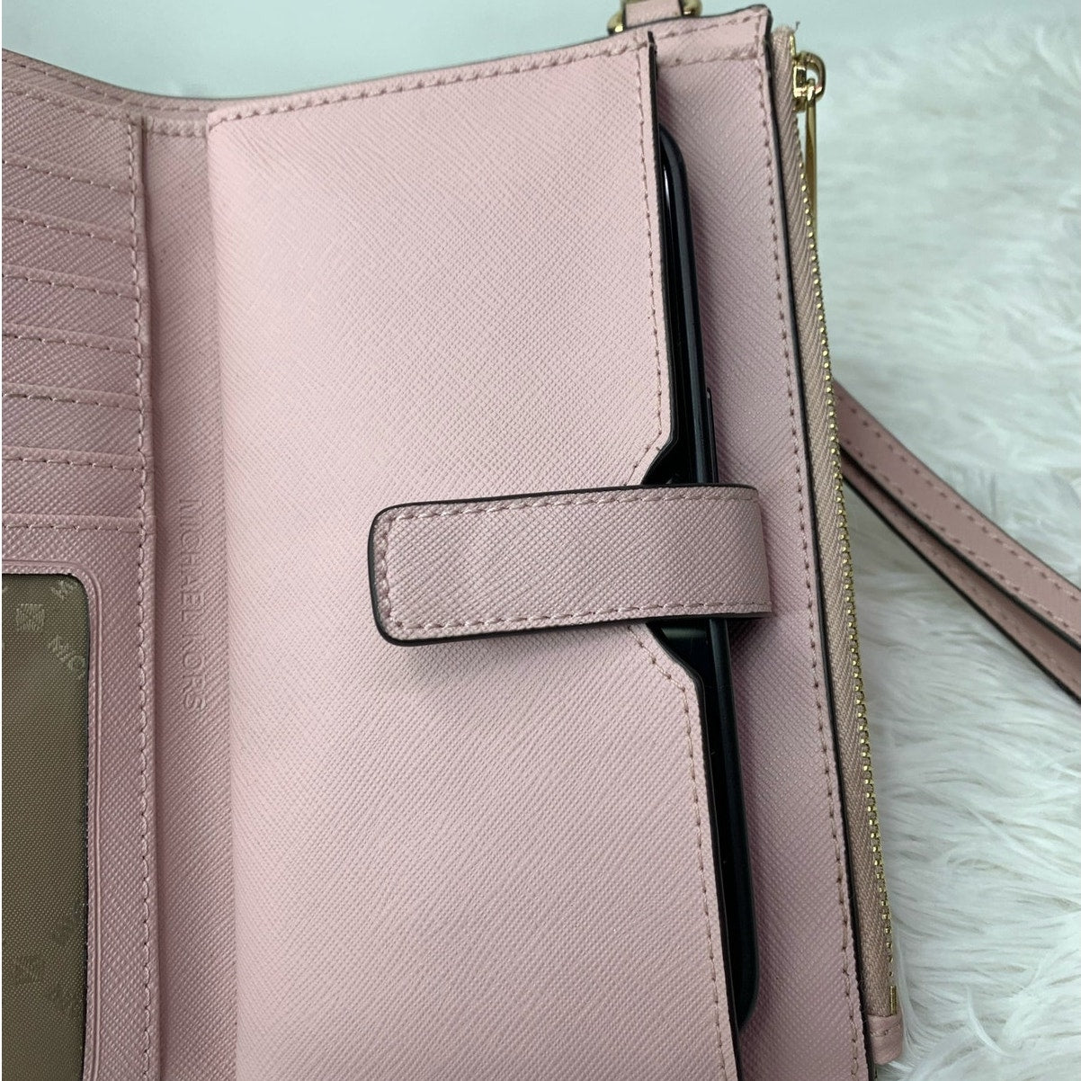 Michael Kors Pink Double Zipper Wristlet / Wallet with Phone Slot