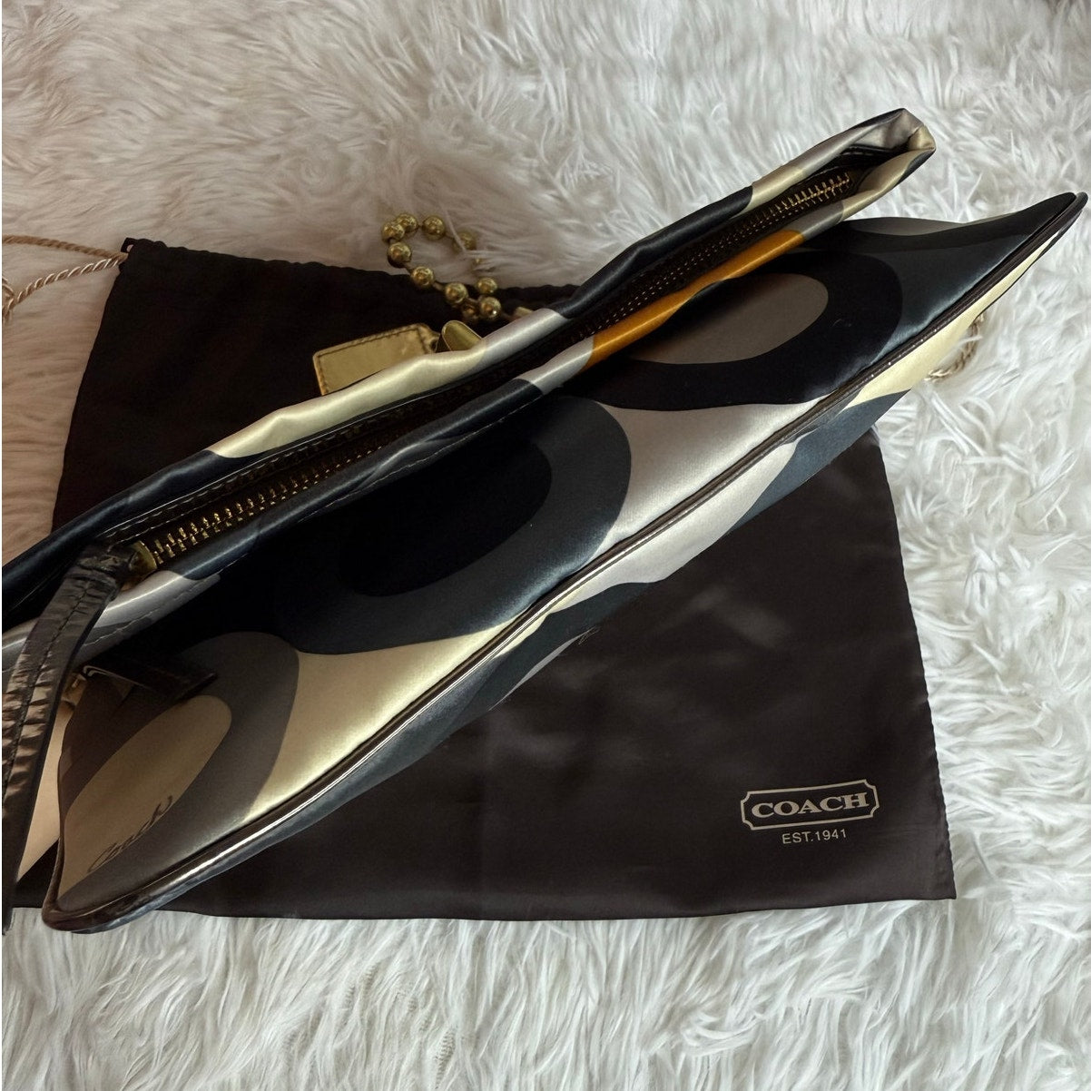 y2k COACH Kisslock Amanda Graphic Op Art Fold Over Clutch Satin Shoulder Bag