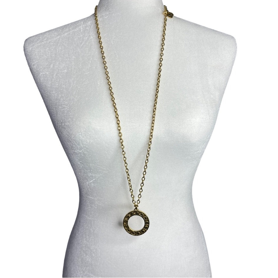 COACH LARGE SIGNATURE 2014 MEDALLION NECKLACE f96095
