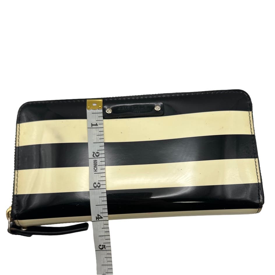 Kate Spade New York Stripe Black and Cream Zip Around Wallet