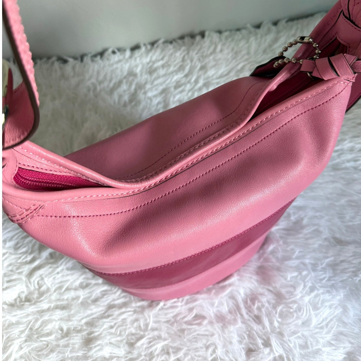 NWT COACH Rugby Stripe Pink Leather Duffle Crossbody Shoulder Bag F13357