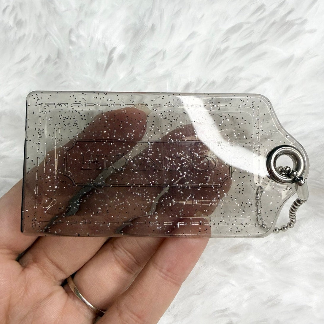 3” COACH Poppy Clear Silver Fob Bag Charm Hang tag Hangtag