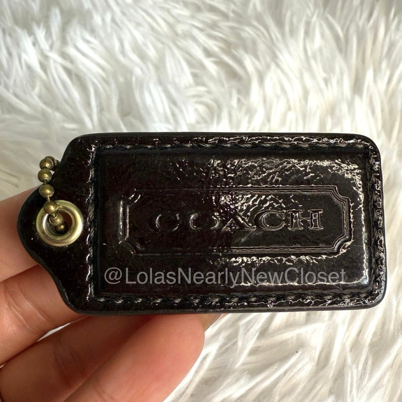 2" COACH Brown Patent Leather Fob Bag Charm Hang tag Hangtag