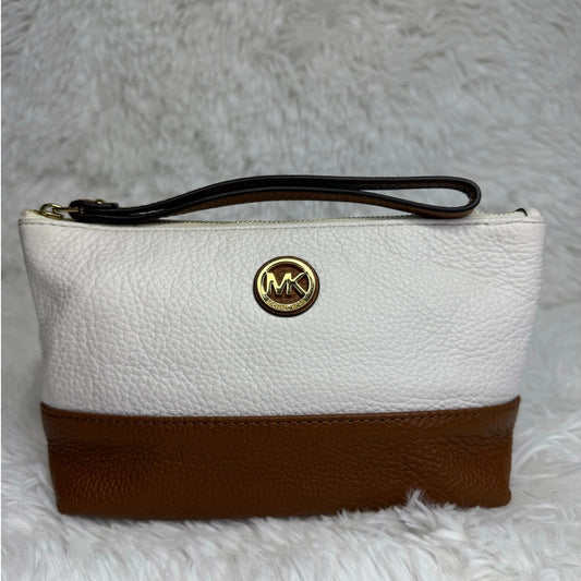 Michael Kors Brown White Cosmetic Case Pouch Wristlet