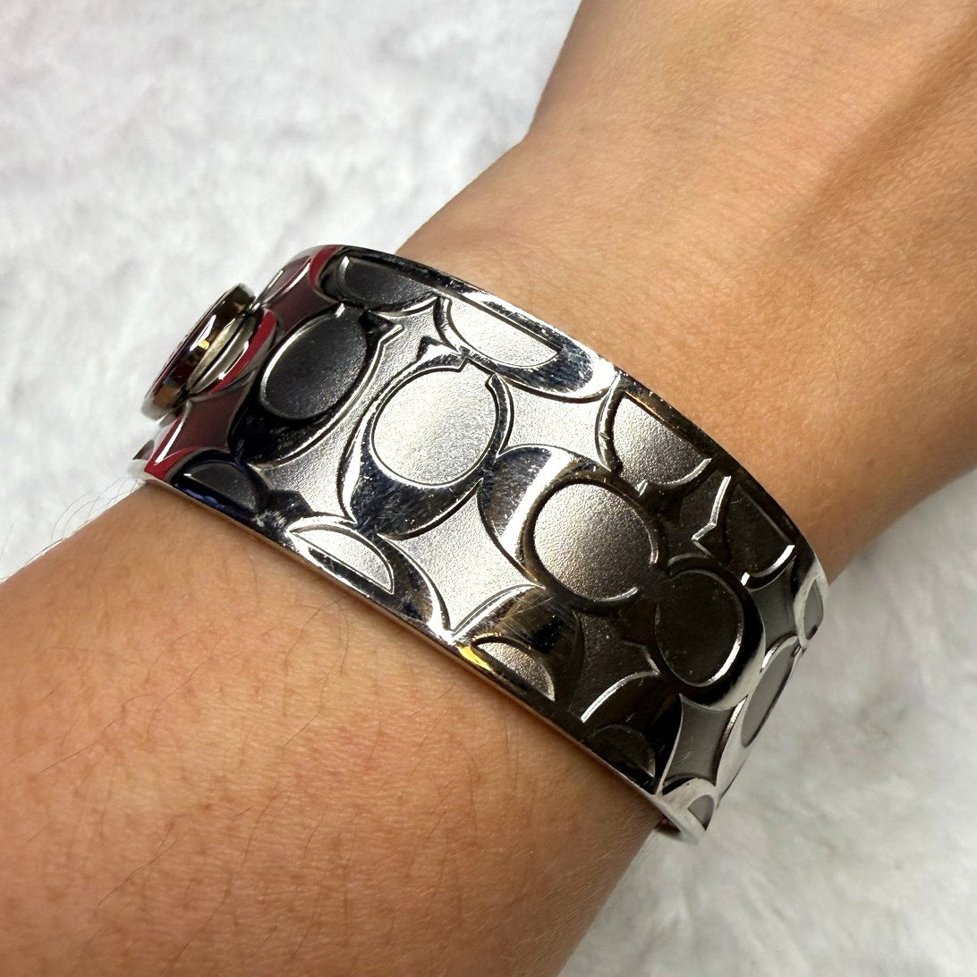 Coach Silver Logo Enamel Metal Bangle Bracelet
