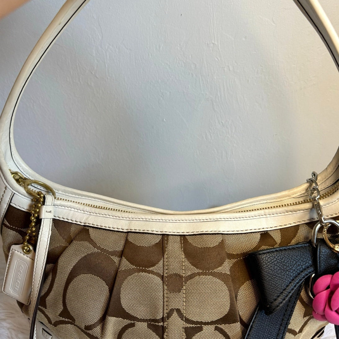 y2k COACH Brown Cream Signature Ergo Hobo Shoulder Bag