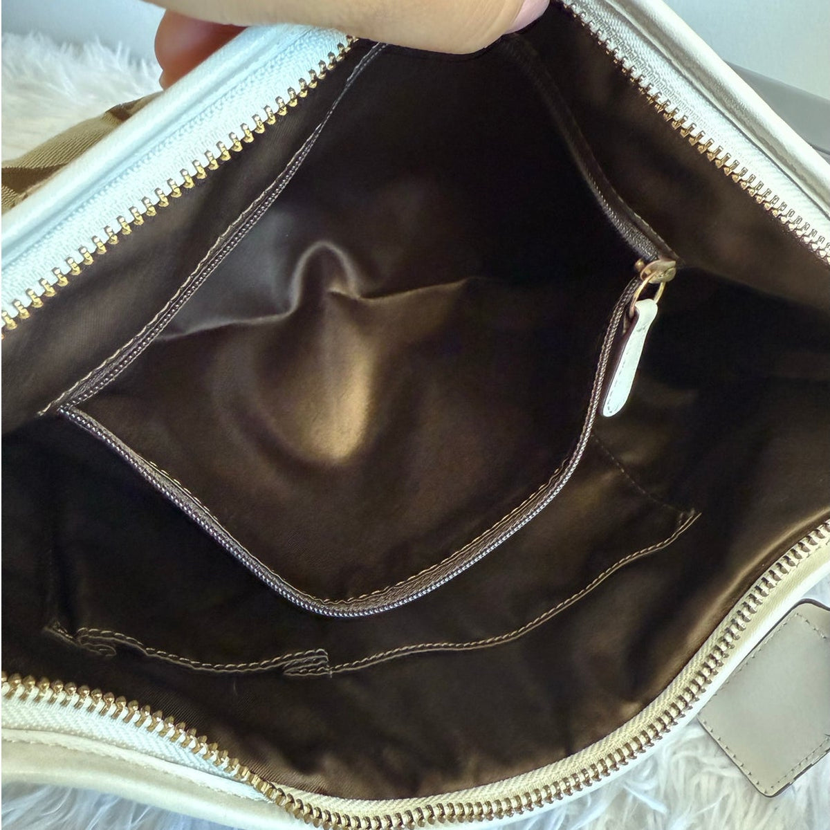y2k COACH Brown Cream Signature Ergo Hobo Shoulder Bag