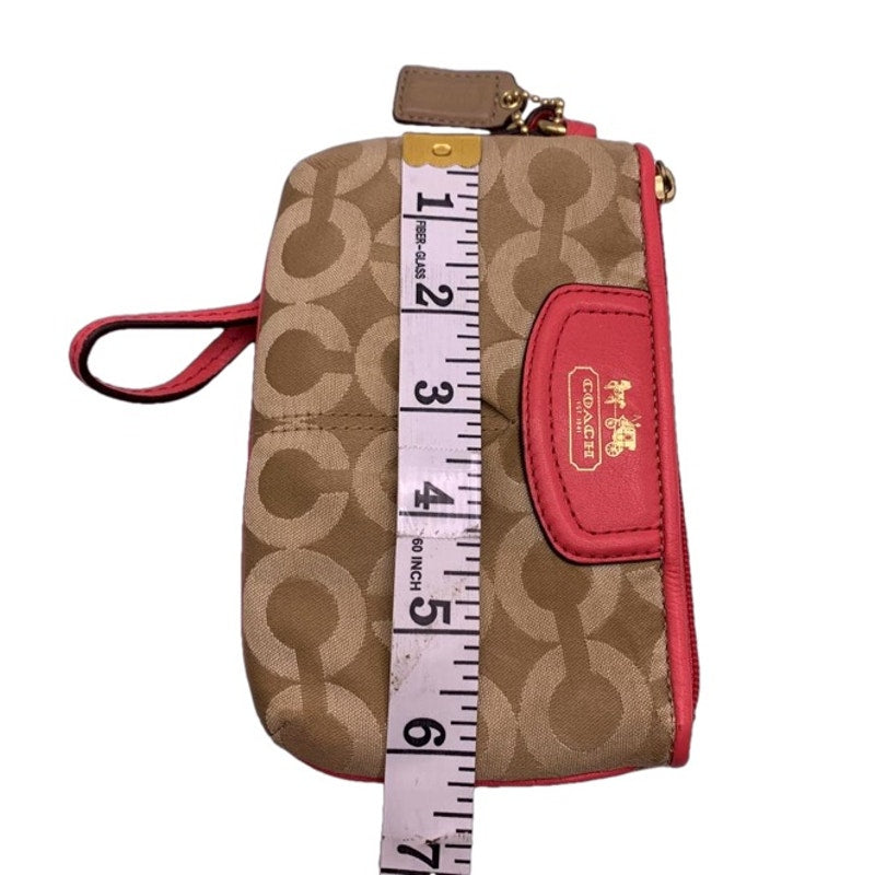 COACH Pink Tan Signature Canvas Wristlet