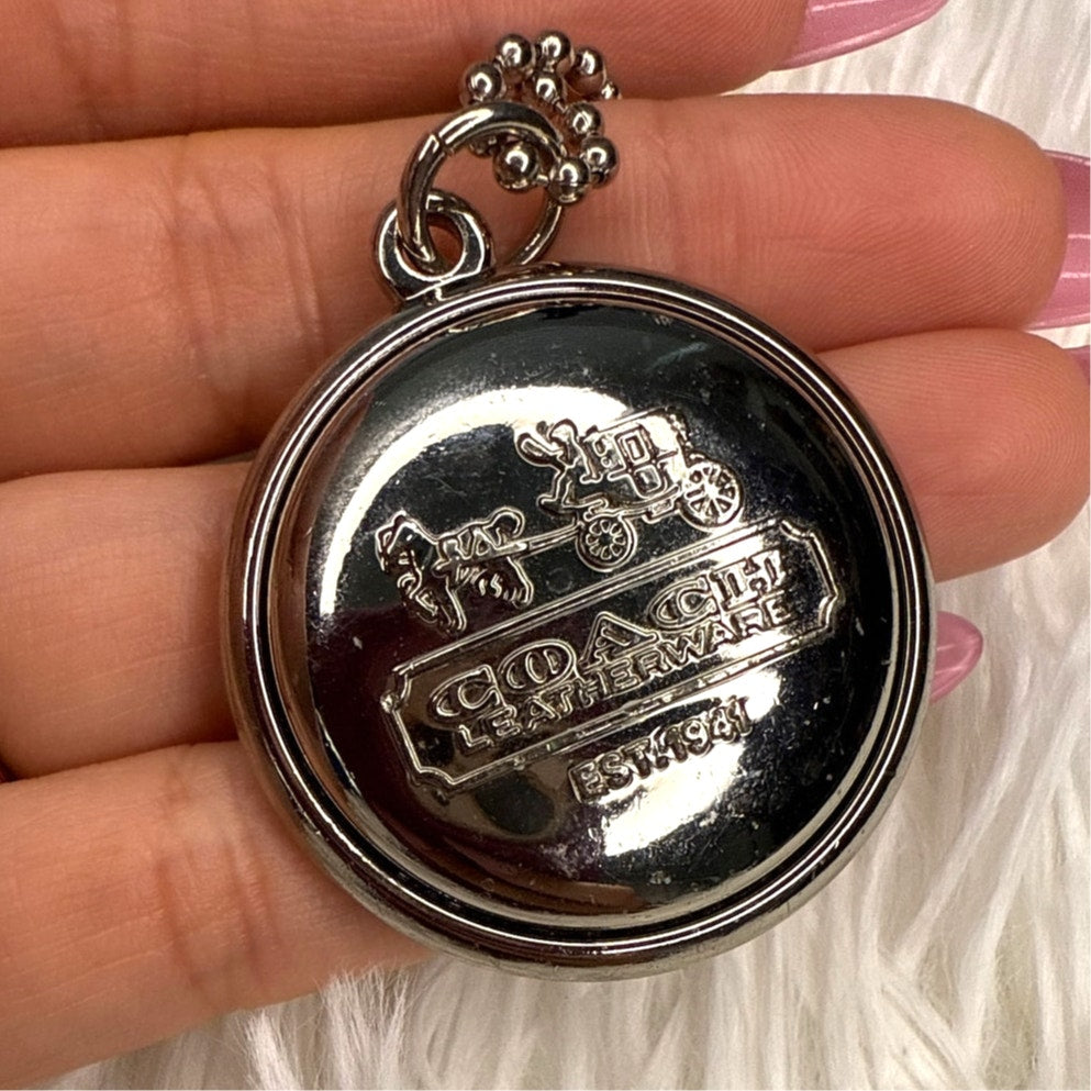 RARE 1.5" Coach Medallion Round Hang Tag Bag Charm Key Fob Silver Metal