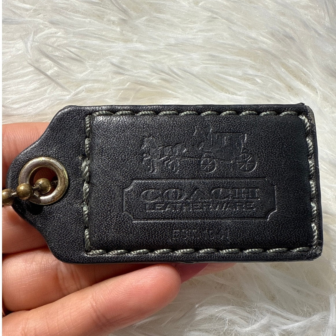 2” COACH Black Leatherware Fob Bag Charm Hang tag Hangtag