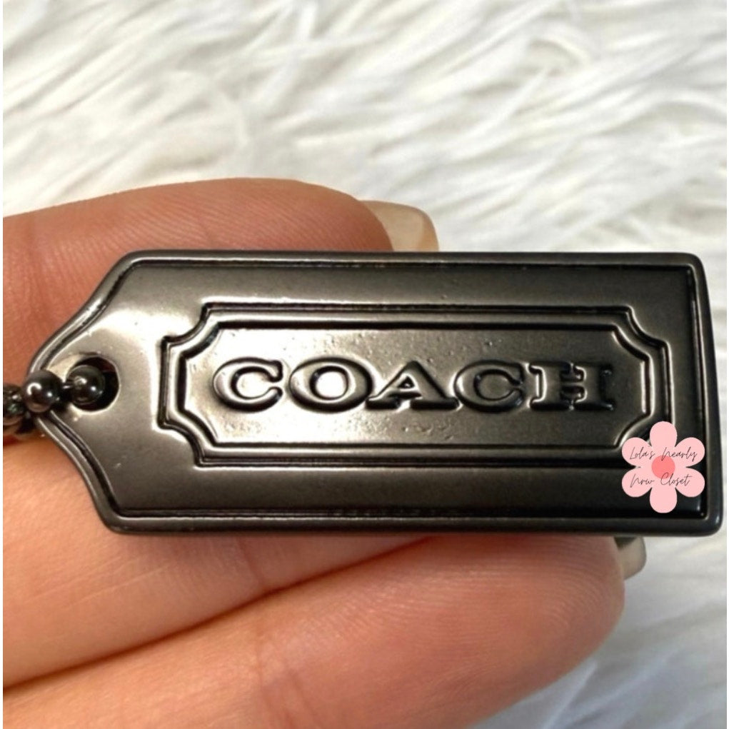 1.5" y2k COACH Vintage Gunmetal Fob Bag Charm Hang tag Hangtag