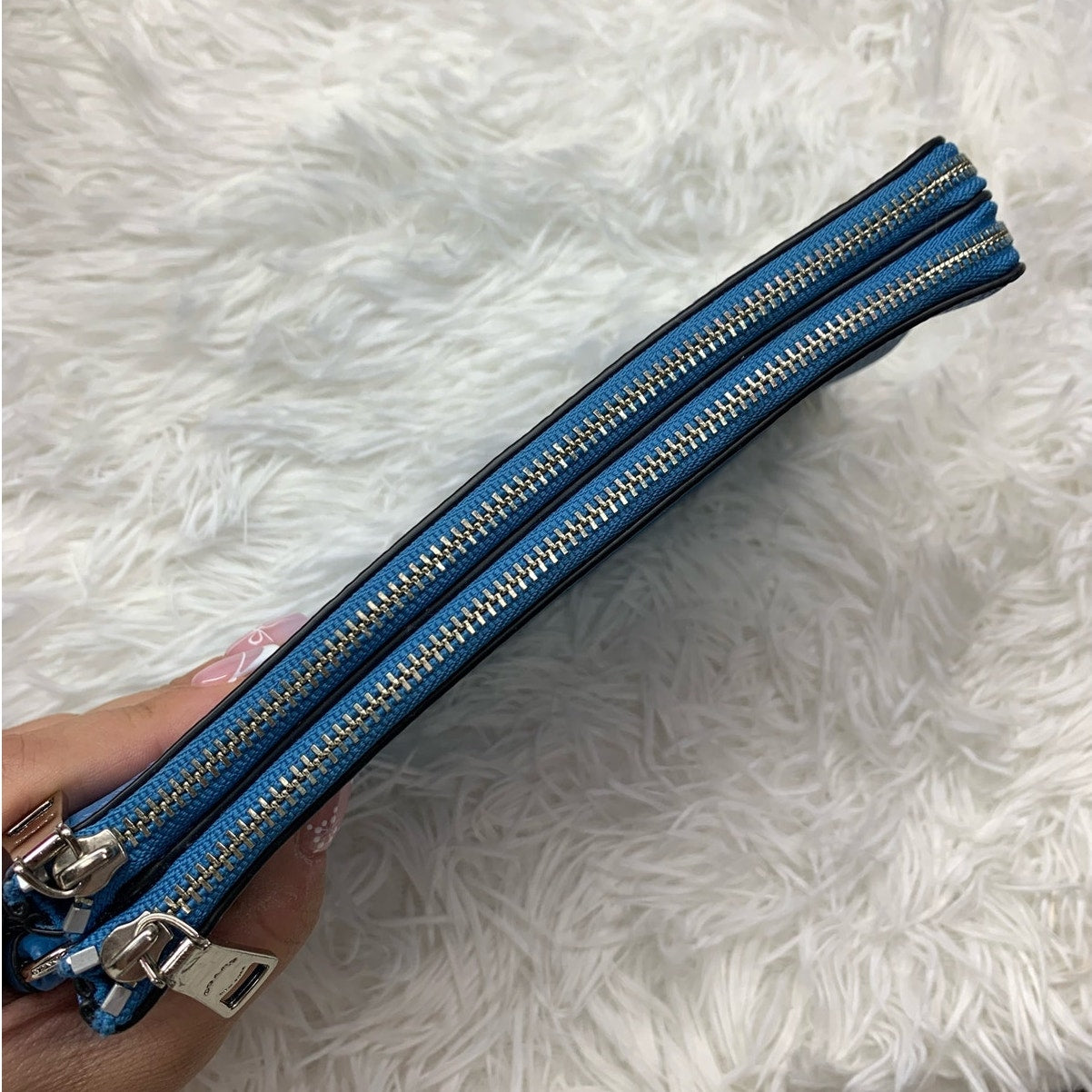 COACH Blue Double Zipper Wristlet with Card Slot