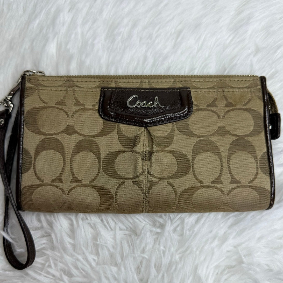 COACH Brown Signature Canvas Wristlet Wallet